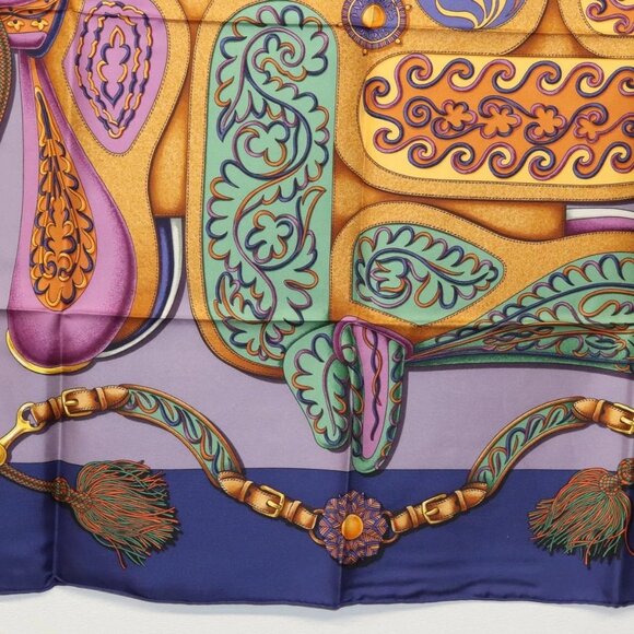 HERMES Pleated Carre 90 Scarf ""Festival"" Silk Blue Auth am8626 - Picture 9 of 15